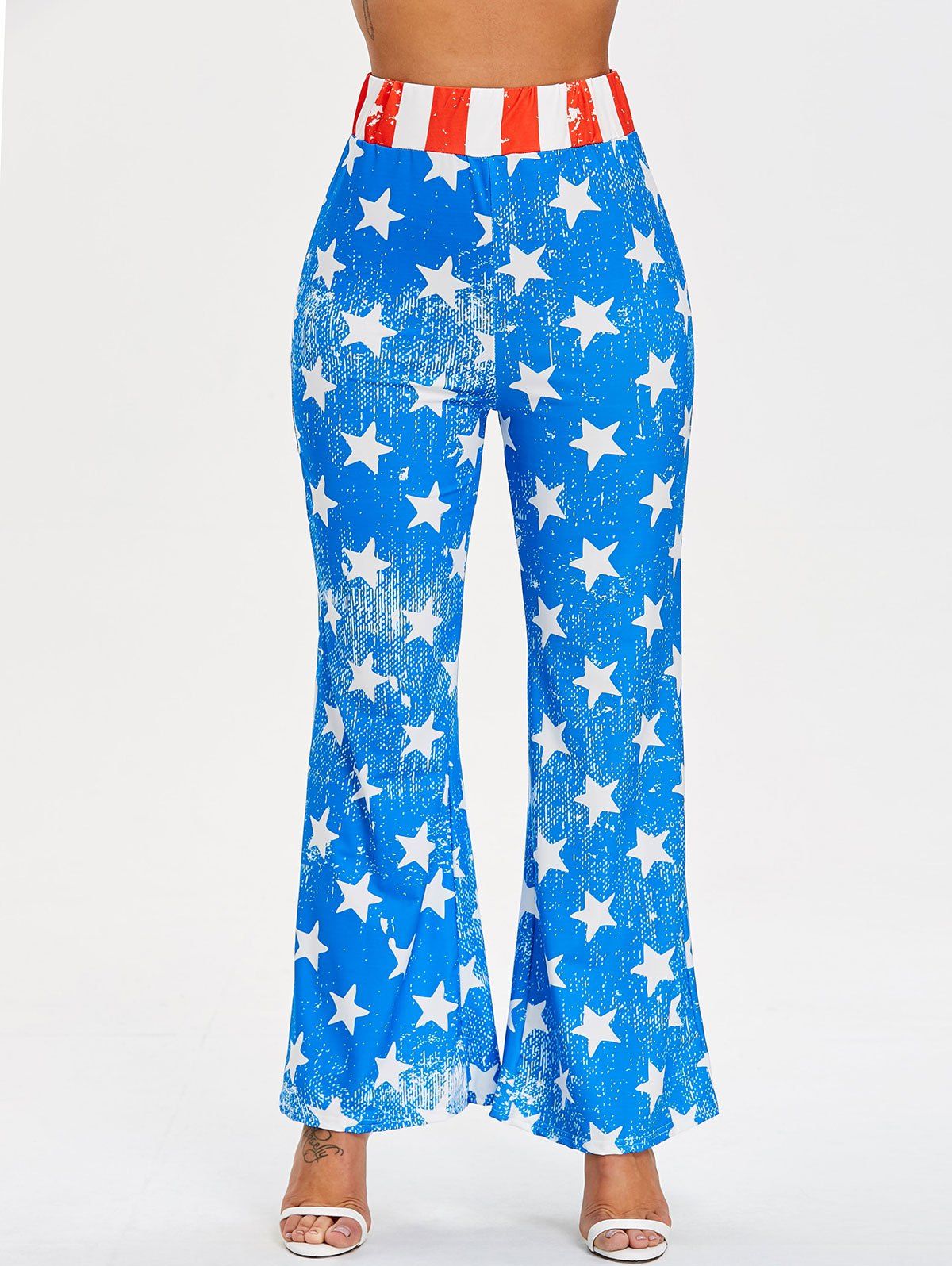 Elastic Waist Star Print Pants - COLORMIX L