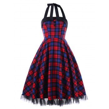 

Retro Style Halter Backless Swing Dress, Multicolor