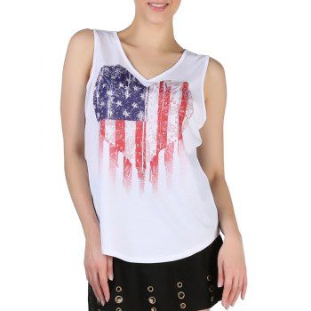 

Queensfield American Flag Print V Neck Tank Top, White