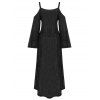 Open Shoulder High Low Printed Maxi Dress - BLACK L