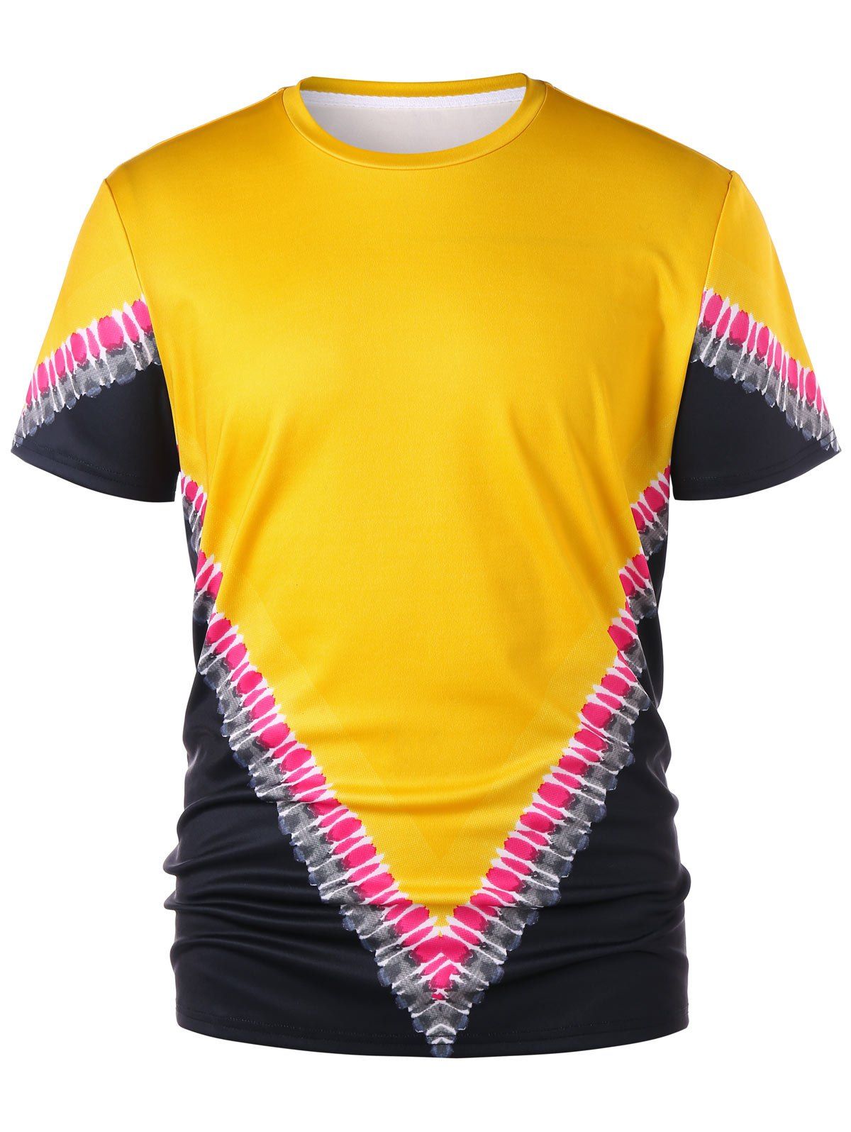T-Shirt à Manches Courtes avec Imprimé Blocs de Couleurs - Jaune Clair XL