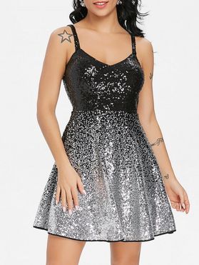Party Ombre Sequin High Waist Glitter Skater Mini Cami Dress
