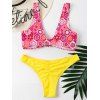 Tie Front Printed Scrunch Bikini - YELLOW 2XL