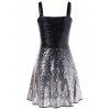 Party Ombre Sequin High Waist Glitter Skater Mini Cami Dress - BLACK L