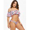 Floral Flounce Cami Bikini Set - WHITE XL