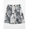 Old Annual Ring Print Casual Shorts - BLUE GRAY L