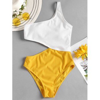 

Two Tone One Shoulder Swimsuit, Multicolor