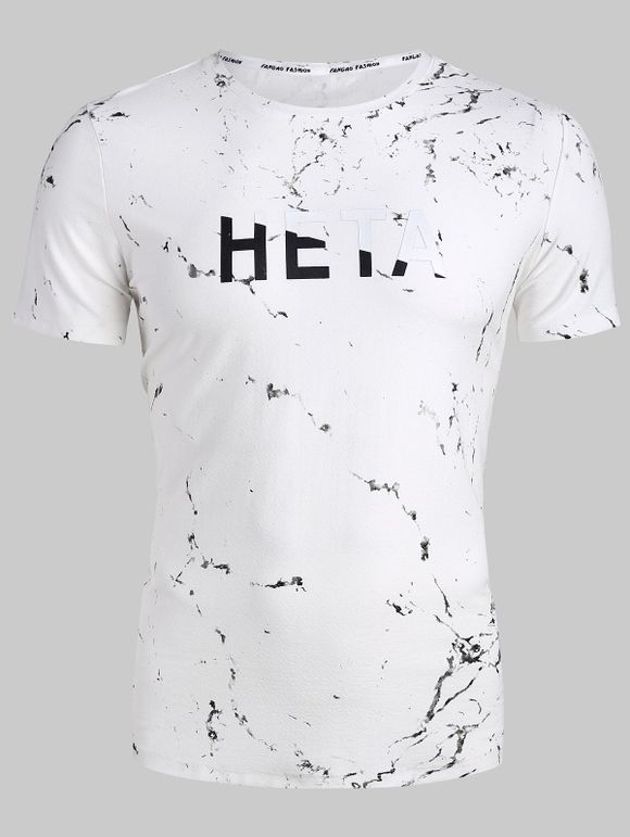 T-shirt Lettre Encre Imprimé à Manches Courtes - Blanc M