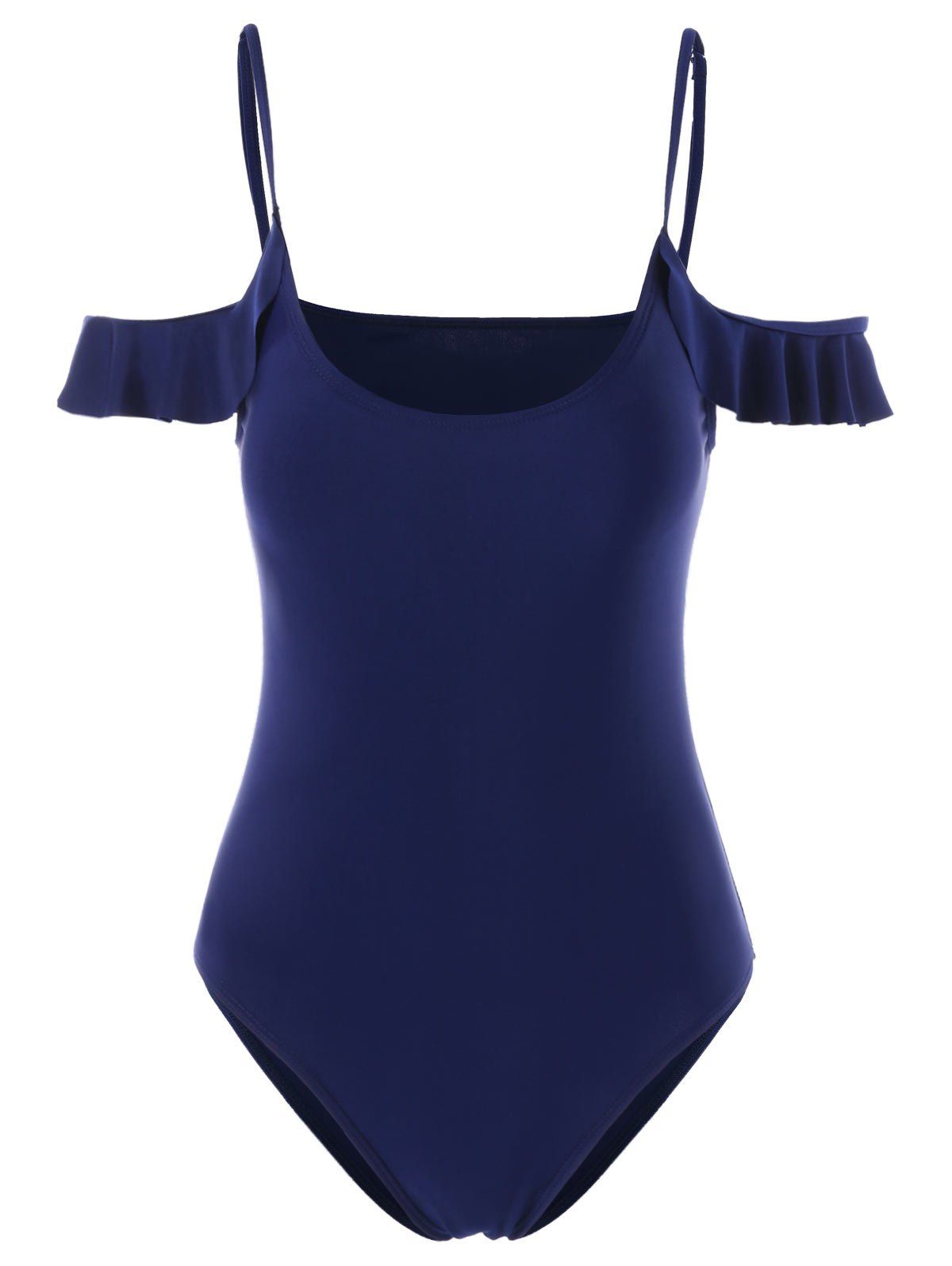 Cold Shoulder Scoop One Piece Swimwear - MIDNIGHT BLUE 2XL