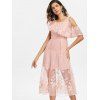 Embroidered Sheer Lace Midi Dress - LIGHT PINK M