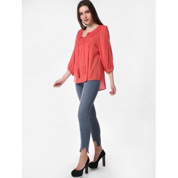 

Pleated Long Sleeve Casual Blouse, Shocking orange