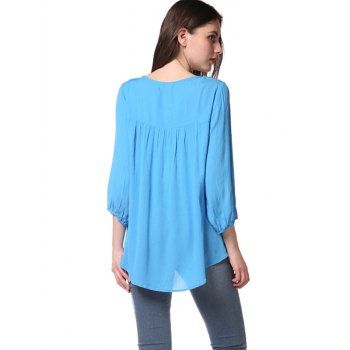 

Pleated Long Sleeve Casual Blouse, Butterfly blue