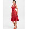 Summer Vintage Turn-Down Collar Sleeveless Bowknot Embellished Rockabilly Style Midi Dress - RED M