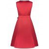 Vintage col rabattu manches bowknot Solide Agrémentée robe des femmes de couleur - Rouge M