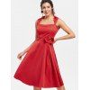 Summer Vintage Turn-Down Collar Sleeveless Bowknot Embellished Rockabilly Style Midi Dress - RED S