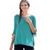 Round Neck Bow Tie Sleeves Tee - BLUE GREEN L