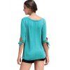 Round Neck Bow Tie Sleeves Tee - BLUE GREEN L
