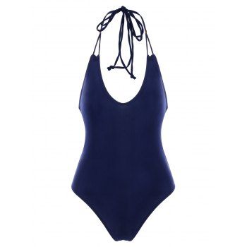 

Brief One-piece Swimsuit Lace Up Backless High Cut Swimwear, Lapis blue