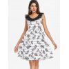 Music Note Butterfly Print Vintage Dress - WHITE M