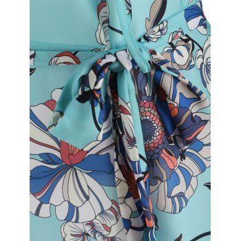 

Self Tie Floral Print Dress, Light sky blue