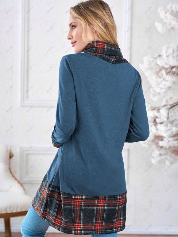Sweat-Shirt à Manches Longues avec Empiècements à Carreaux - Bleu M