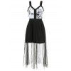 Sleeveless Mesh Panel Tea Length Dress - BLACK XL