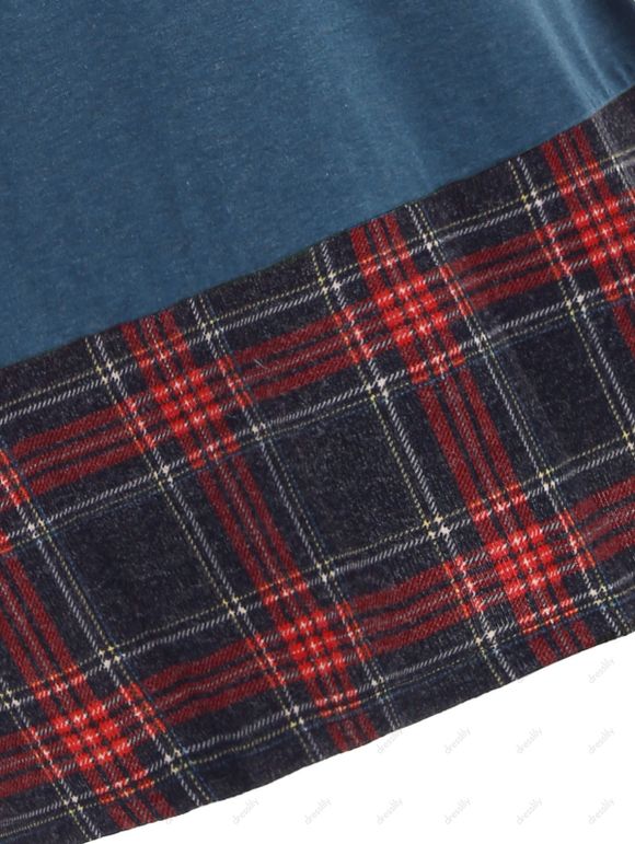 Sweat-Shirt à Manches Longues avec Empiècements à Carreaux - Bleu M