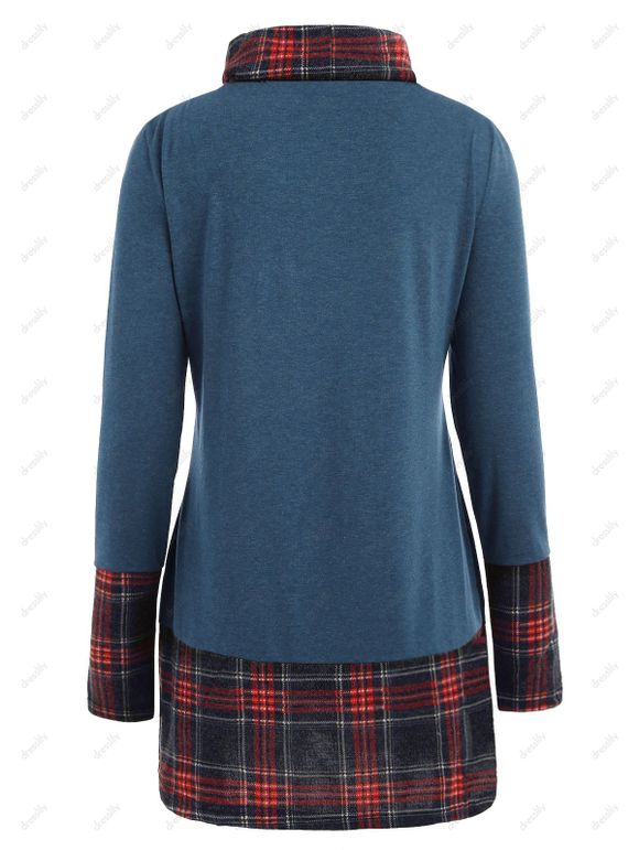 Sweat-Shirt à Manches Longues avec Empiècements à Carreaux - Bleu M