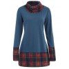 Sweat-Shirt à Manches Longues avec Empiècements à Carreaux - Bleu M