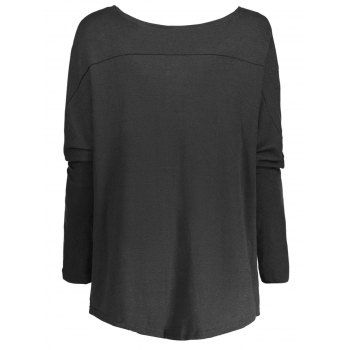 

Women' Scoop Neck Asymmetrical Long Sleeve Sweater, Deep gray