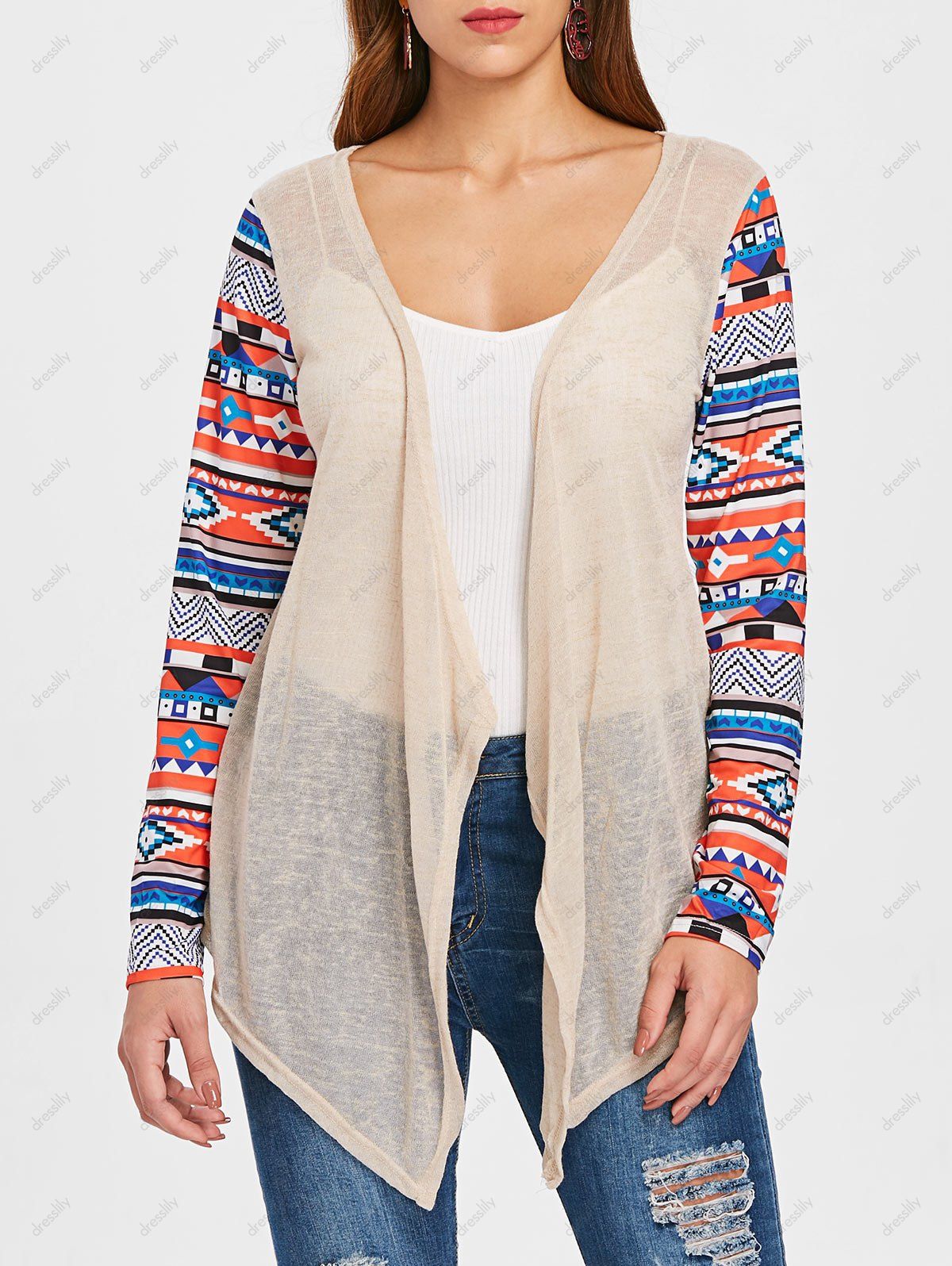 [32 Off] 2021 Open Front Collarless Asymmetric Cardigan In Beige