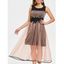 Summer Vintage Mesh Overlay Floral Lace Sleeveless Midi Dress - BLACK L