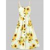 Vacation Sundress Sunflower Print Button Up Summer A Line Cami Dress - YELLOW M