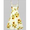 Vacation Sundress Sunflower Print Button Up Summer A Line Cami Dress -  
