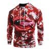 Halloween Style Blood Lip Tongue Print Loose Hoodie - LAVA RED L