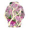 Tree and Flower Print Long Sleeve Hoodie - multicolor XL