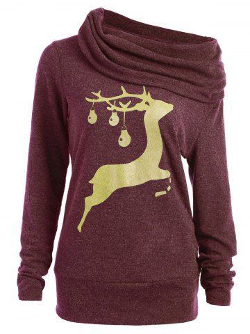 Cowl Neck Elk Deer Print Sweatshirt
