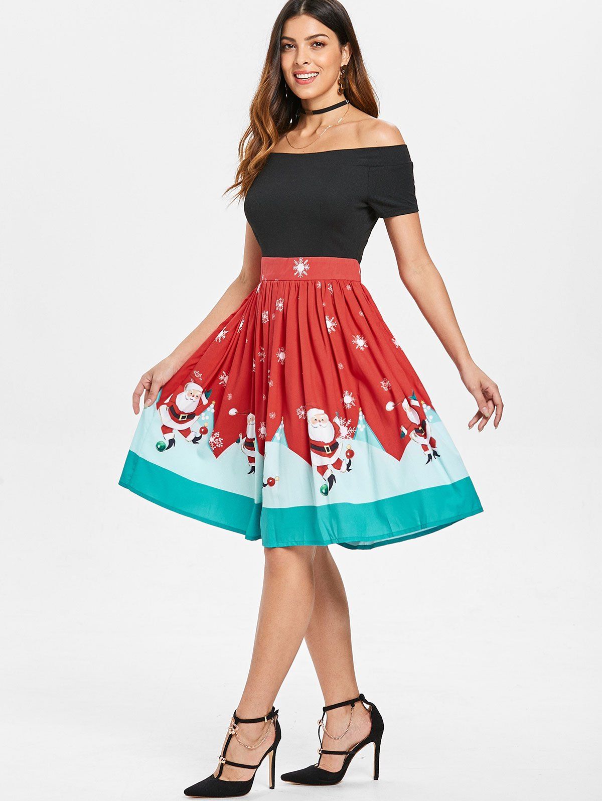 [23% OFF] 2020 Christmas Off The Shoulder Swing Dress In RED | DressLily