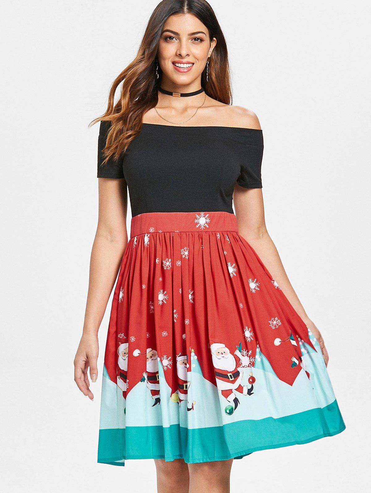 [23% OFF] 2020 Christmas Off The Shoulder Swing Dress In RED | DressLily