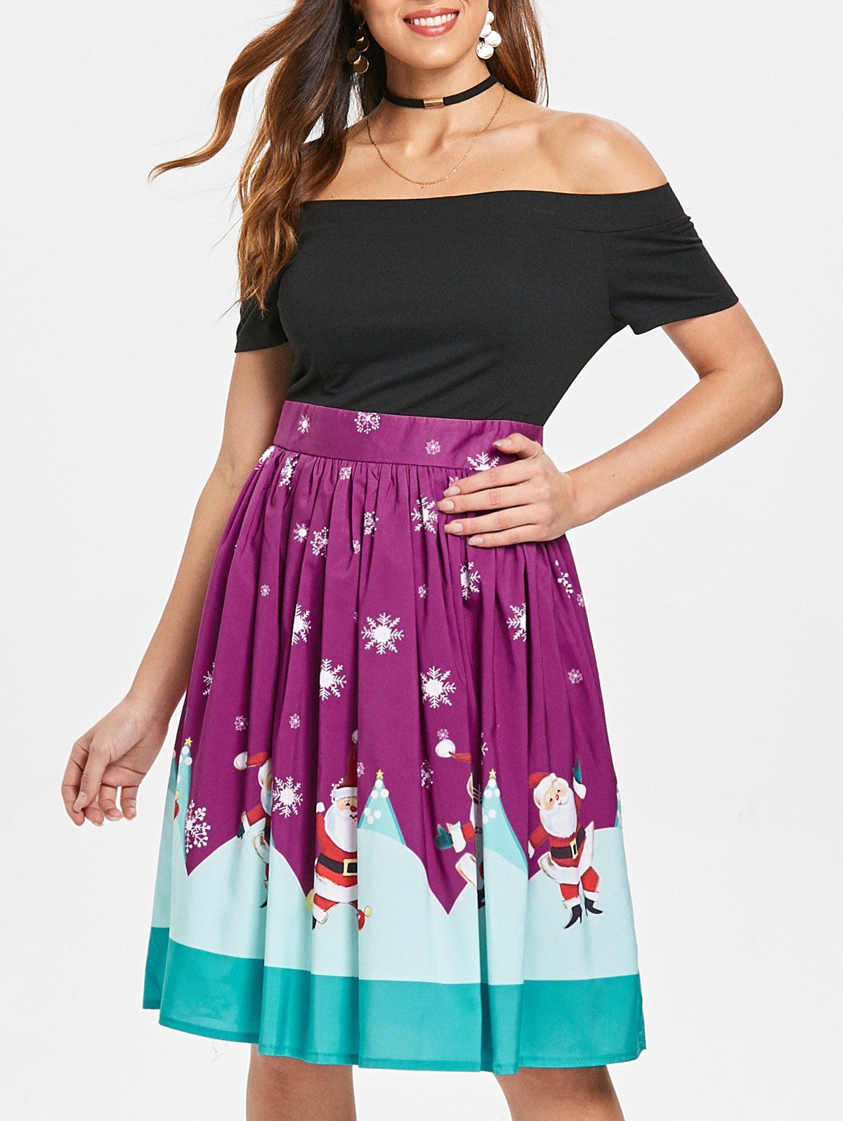 Christmas Off The Shoulder Swing Dress 