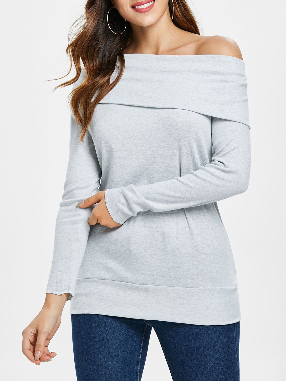 Multiway Off The Shoulder T-Shirt - GRAY XL