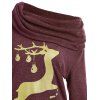 Cowl Neck Elk Deer Print Sweatshirt - WINE RED S