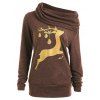 Cowl Neck Elk Deer Print Sweatshirt - DEEP GRAY L