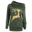 Sweat-shirt à Col Bénitier Imprimé Cerf - Olive Verte L