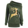 Sweat-shirt à Col Bénitier Imprimé Cerf - Olive Verte XL