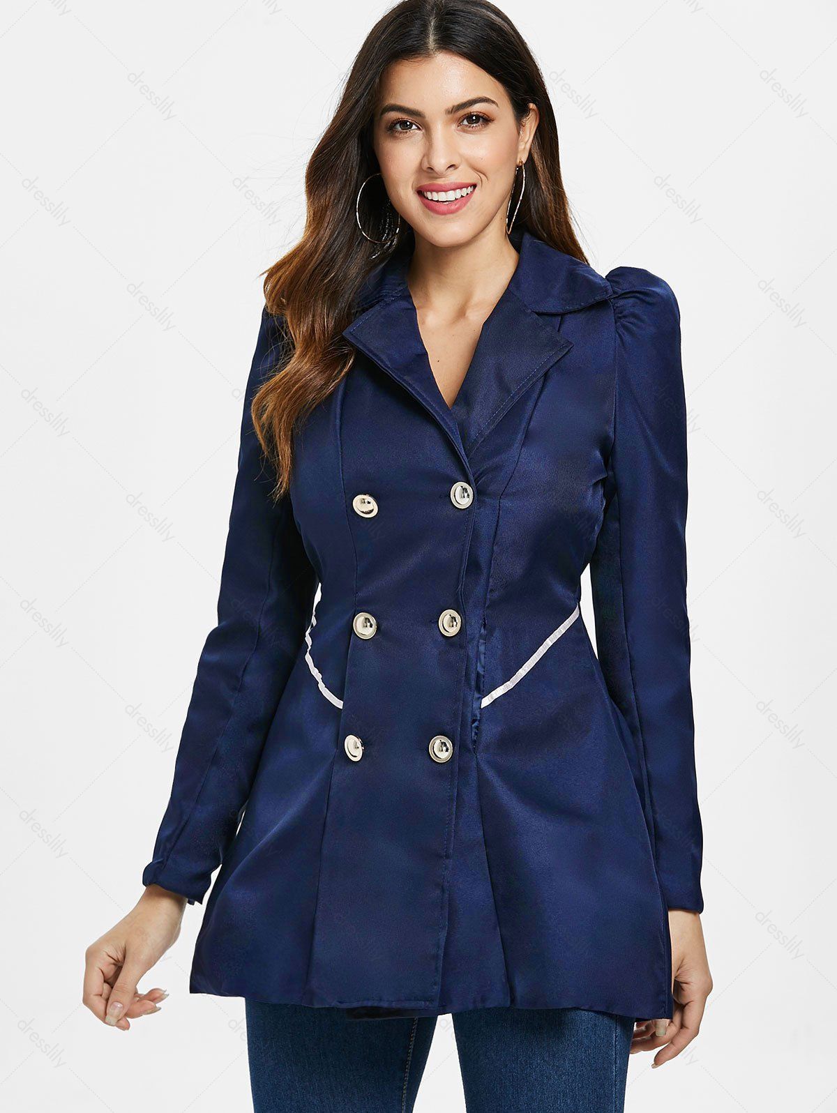 Manteau évasé à Double Boutonnage - Cadetblue XL