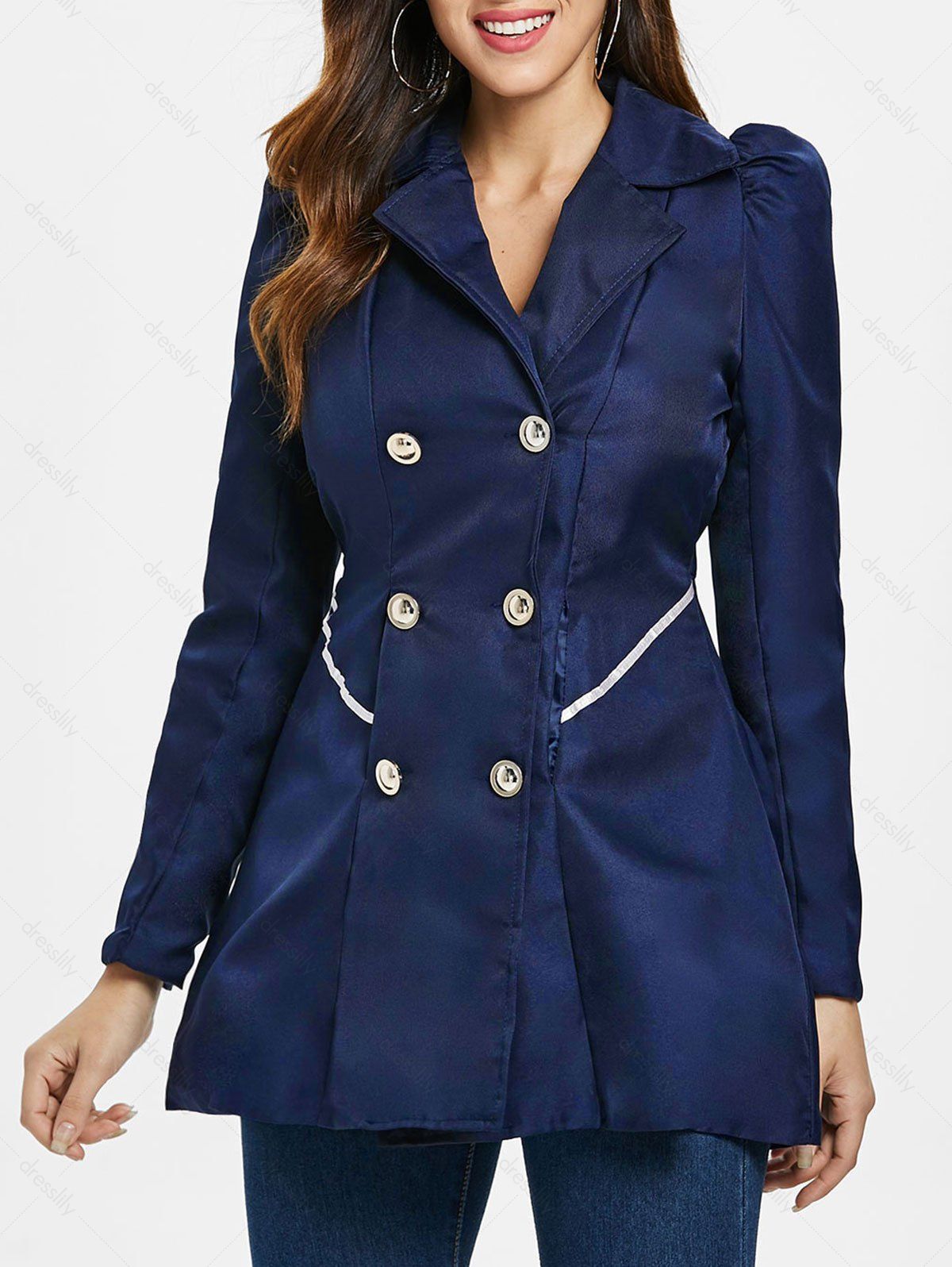 Manteau évasé à Double Boutonnage - Cadetblue XL