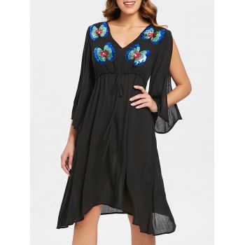 

Butterfly Pattern Sequins Split Sleeve Dress, Black