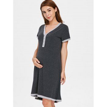 

Short Sleeve Button Up Sleep Dress, Gray