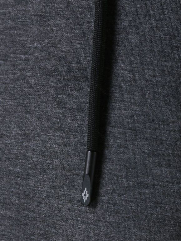 Sweat-Shirt à Capuche avec Empiècements en Cuir PU Orné de Boutons - Gris L